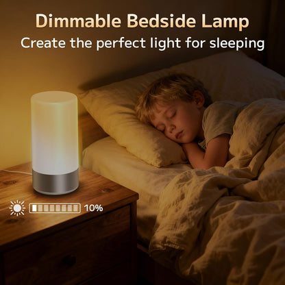Table Lamp, Bedside Touch Control Lamp for Bedroom 3 Level Dimmable Warm White Lights with 256 RGB Color Mode Modern Deisgn Smart Nightstand Desktop LED Lamps Portable for Read(Advanced)