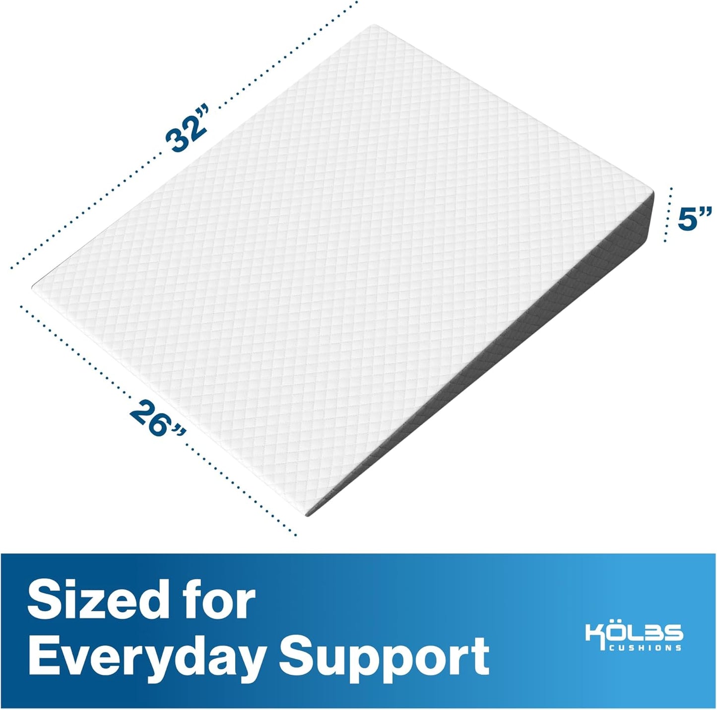 Kolbs Bed Wedge Pillow for Sleep Apnea, FSA Eligible Acid Reflux, and Back Pain Relief, with Chic Jacquard Cover - Headboard Wedges for Sleeping (5" Gentle Incline)