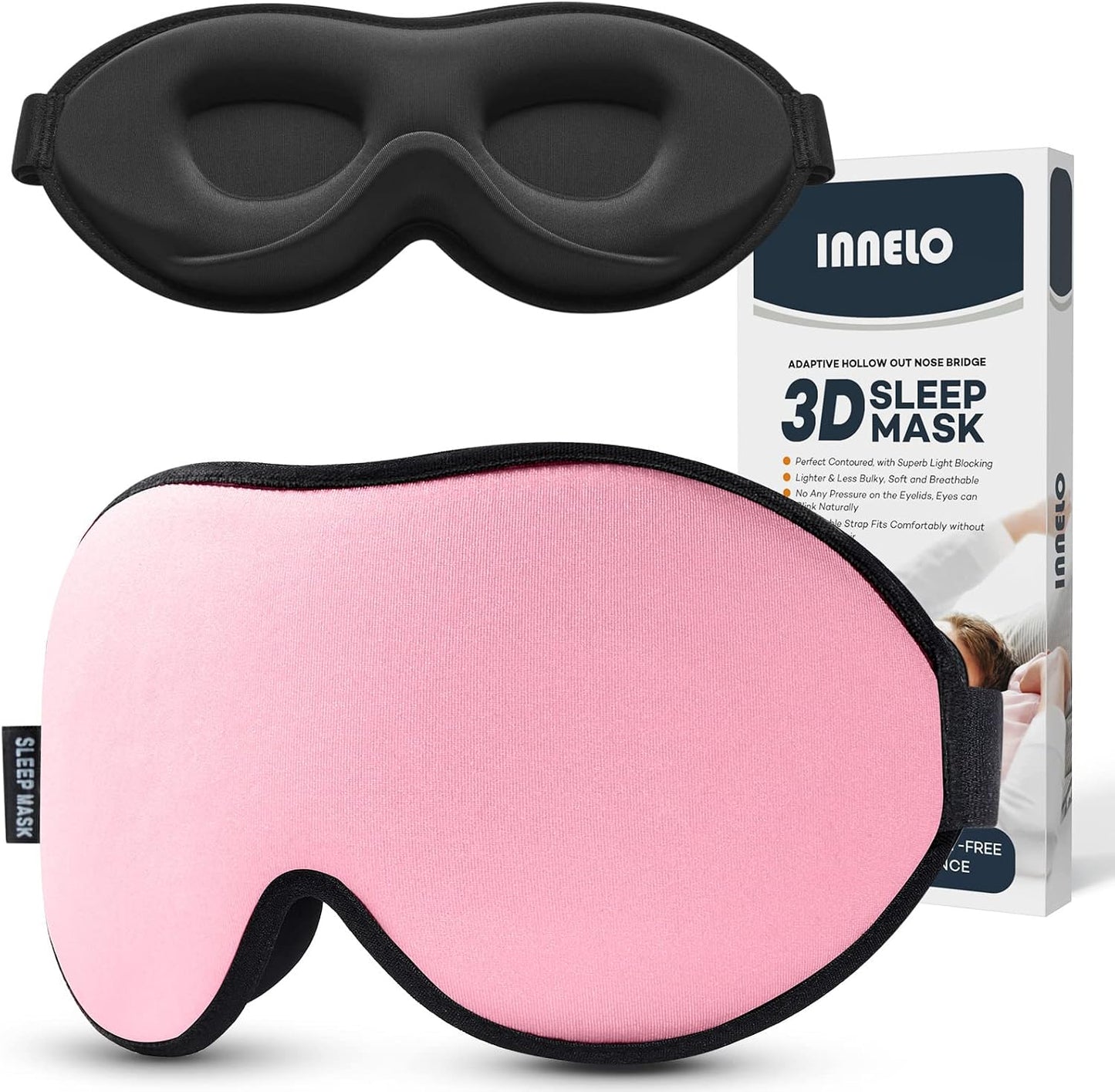 INNELO Sleep Mask for Side Sleeper, Eye Mask Sleeping Women Men, 100% Light Blocking 3D Contoured Cup Sleeping Mask Soft No Eye Pressure Cover Blindfold Night Shade for Travel Nap Yoga, Black