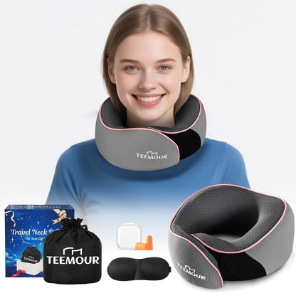 Travel Pillow Neck Pillow for Airplane Travel Essentials - Memory Foam Travel Neck Pillow, Stops Head Bobbing With Eye Mask & Earplugs, Portable Carry Bag for Long Flights| Airplane Accessories Black