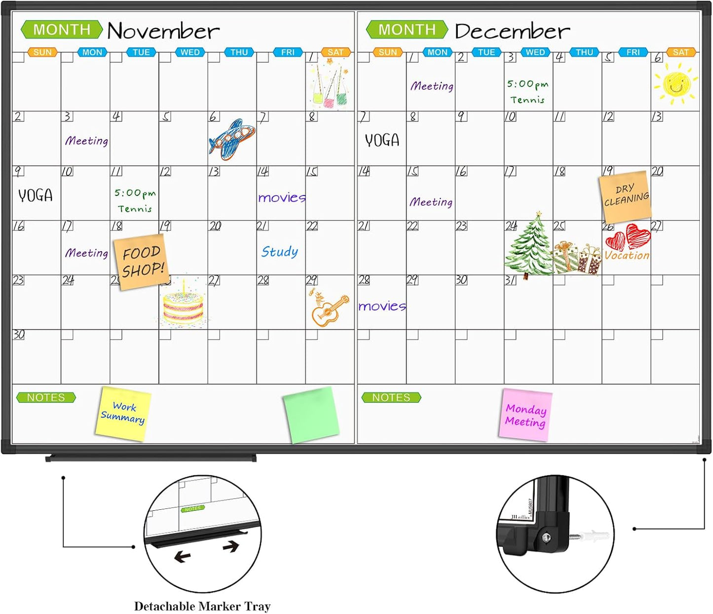JILoffice Magnetic Dry Erase Calendar Whiteboard, 4 Month White Board Planner 36 X 24 Inch, Black Aluminum Frame Wall Mounted Board for Office Home and School