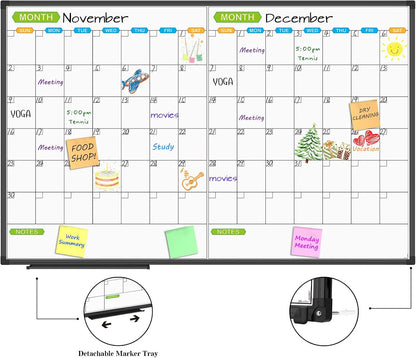 JILoffice Magnetic Dry Erase Calendar Whiteboard, 4 Month White Board Planner 36 X 24 Inch, Black Aluminum Frame Wall Mounted Board for Office Home and School