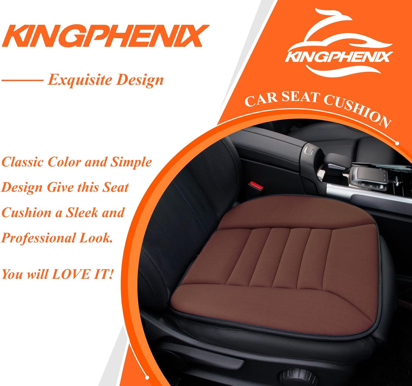 kingphenix Car Seat Cushion with 1.2inch Comfort Memory Foam, Seat Cushion for Car and Office Chair (Black)