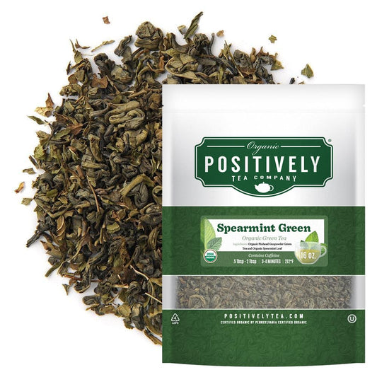 Positively Tea, Organic Spearmint Green, Green Tea, Loose Leaf, 16 Ounce