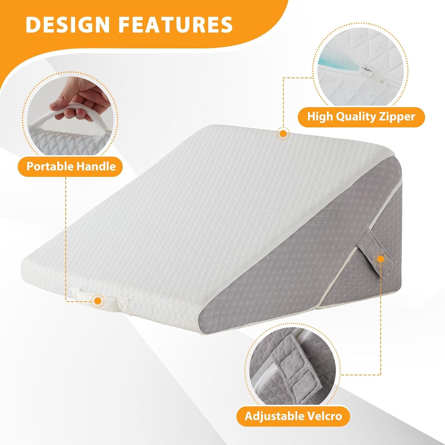 Ruqmuis Wedge Pillow Set for After Surgery, 3PCS Adjustable 9&12 Inch Bed Wedge Pillow for Sleeping, Incline Pillow Wedge for Headboard, Post Surgery, Acid Reflux, Neck&Back Support, White/Grey