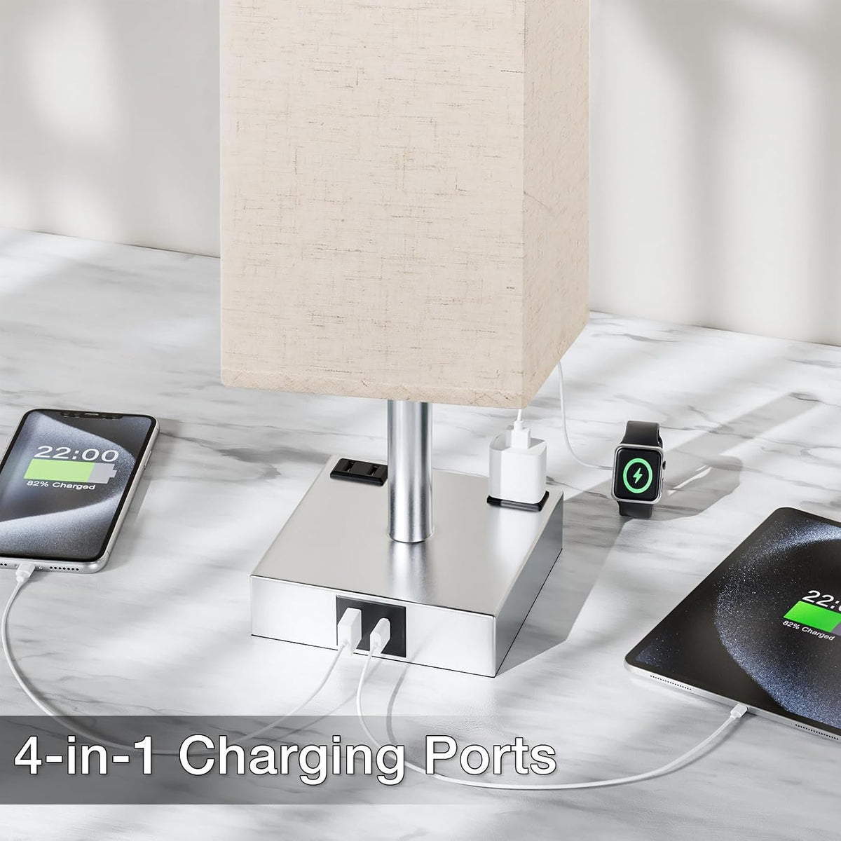 Touch Bedside Table Lamp for Bedroom - Dimmable, USB C+A, 2 AC Outlets