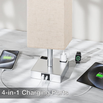 Touch Bedside Table Lamp for Bedroom - Dimmable, USB C+A, 2 AC Outlets
