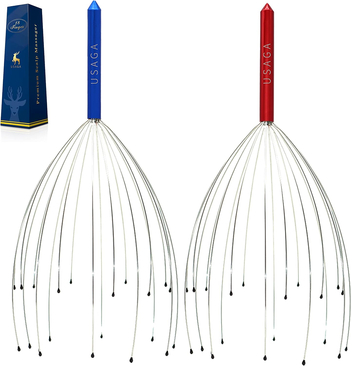 USAGA Head Massager Scalp Massager 20 Fingers Head Scratcher, Stocking Stuffers Gift for Scalp Body Relaxing (Black & Black)
