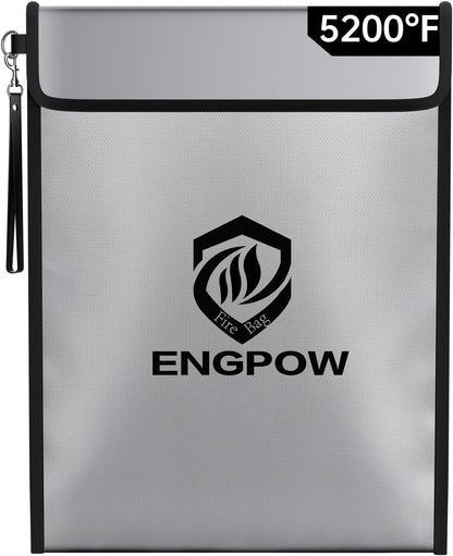 ENGPOW Fireproof Document Bag with Lock (5200℉),15”x 11” Fireproof Money Pouch with Zipper, Fireproof File Safe Storage Organizer Holder for Valuables,Cash,A4 Legal Important Documents and More