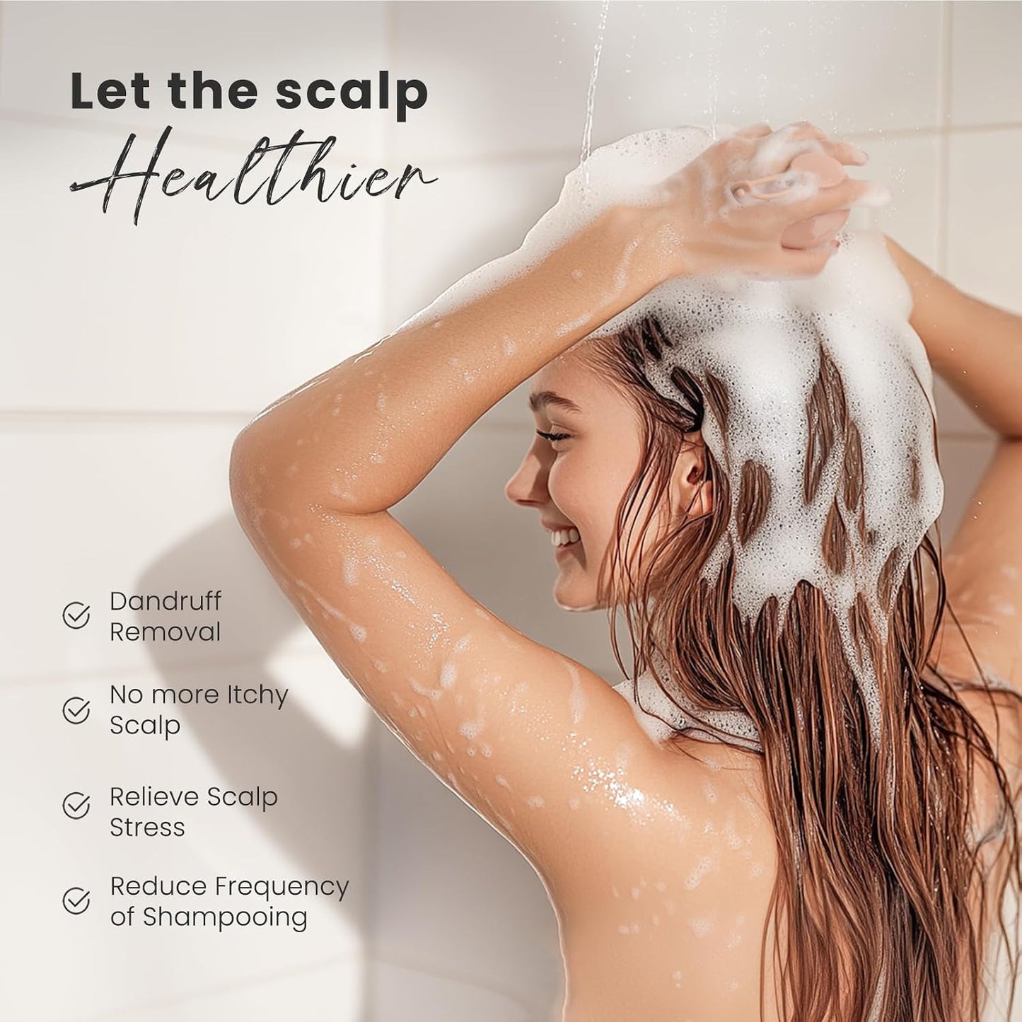 AIMIKE Scalp Massager Shampoo Brush, Soft Silicone Scalp Scrubber, Scalp Brush/Exfoliator for Washing Hair Dandruff, Scalp Massager Hair Growth Stimulator, Wet Dry Scalp Hair Scrubber - Oatmeal