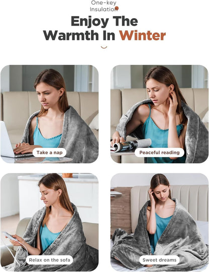 Mlivrom Heated Throw Blanket with 1-9 hrs Timer Auto-Off & 8 Heating Levels，Flannel Electric Blanket Throw ETL Certification，Machine Washable Full Body Warming Blankets