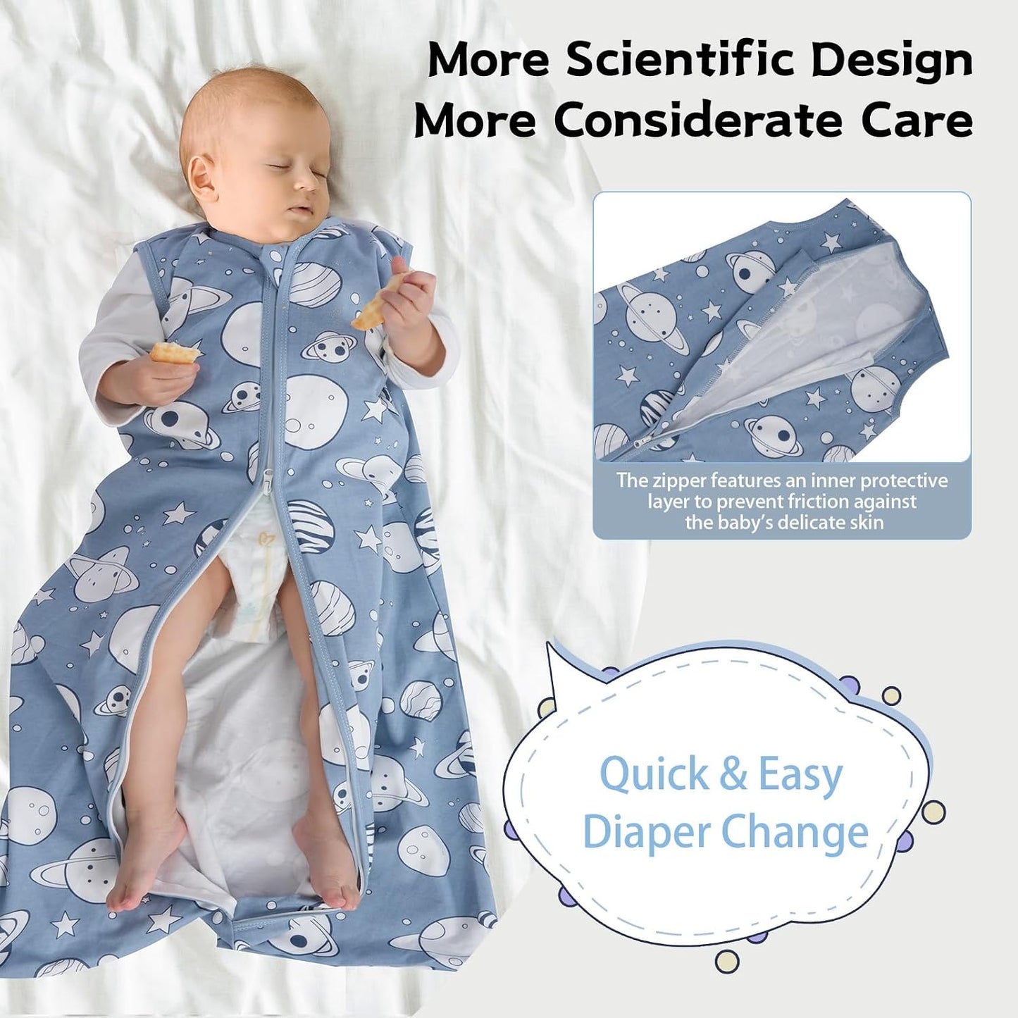 Baby Sleep Sack 0-6 Months,100% Cotton TOG 0.5 Wearable Blanket for Newborn and Infant, 3 Pack 2-Way Zipper Lightweight Sleeping Bags for Toddler