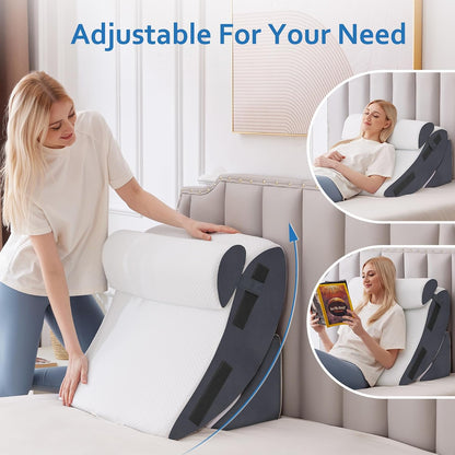 Ahpmeoa 5Pcs Wedge Pillow Set for After Surgery, Memory Foam, White/Grey
