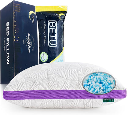 BETU Cooling Pillow Queen Size, Shredded Memory Foam Pillow for Hot Sleepers, Adjustable Firm Soft Support Pillows, Cool Bed Pillows for Side Back Stomach Sleeping Sleepers, gifts for boyfriend, White
