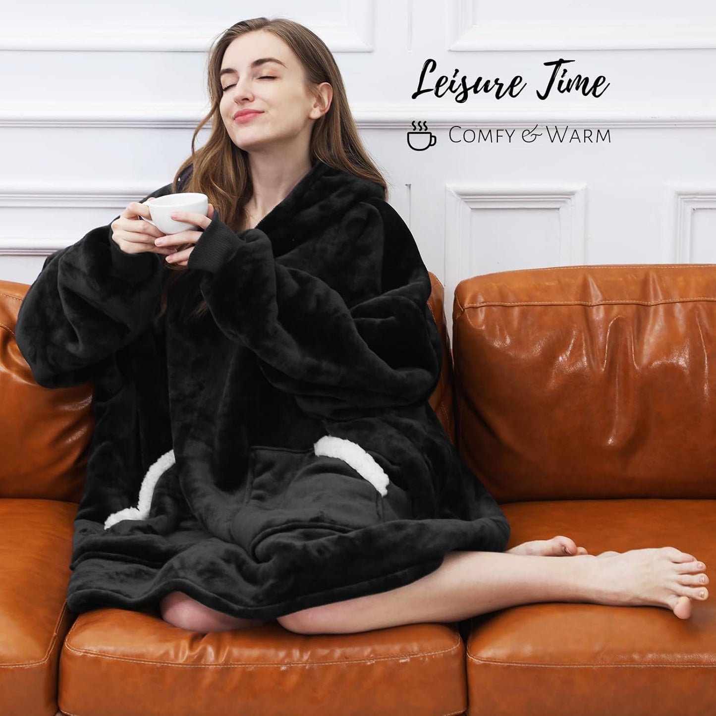 Kipswiza Wearable Blanket Hoodie Gifts for Women and Men, Oversized Cozy Warm Flannel Sherpa Hooded Blankets Sweatshirt with Giant Pockets for Adult and Teens, Dark Gray