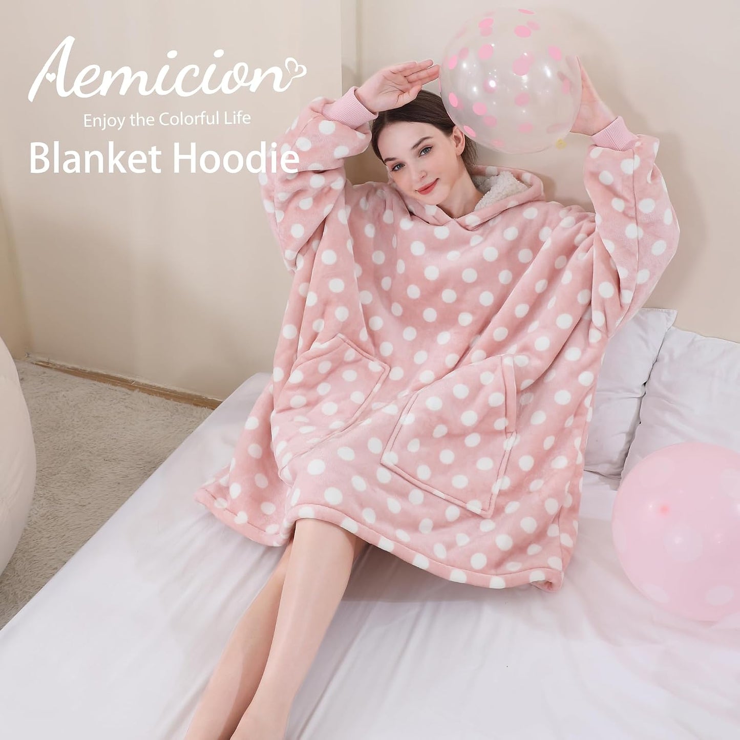 Aemicion Strawberry Blanket Hoodie,Oversized Sherpa Wearable Hooded Blanket,Warm Cozy Sweatshirt Gifts for Women Girls Adult