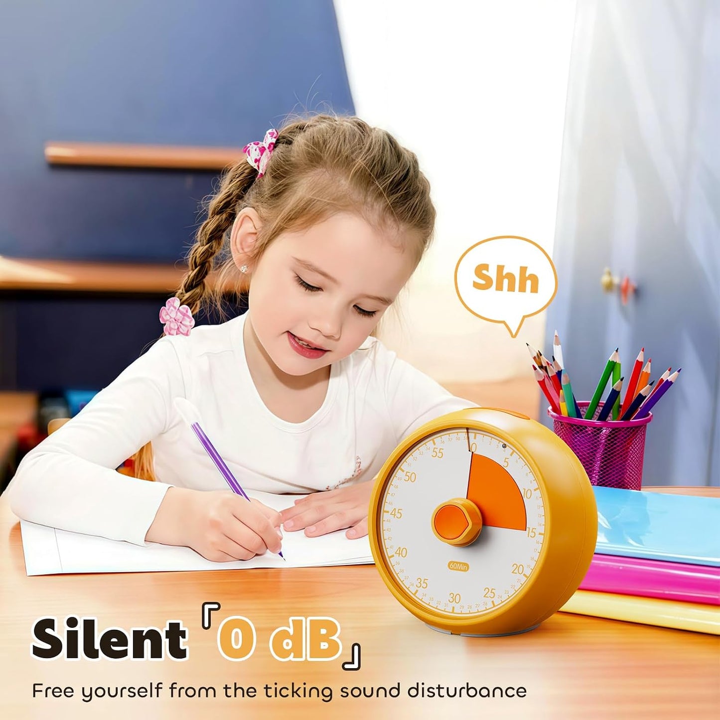 Visual Timer for Kids 60-Minute Countdown Timer with Optional Alarm, Focus Tool for ADHD & Autism, Time Management for Homework, Chores, Office, Kitchen, Teaching & Study Routines (Pink)