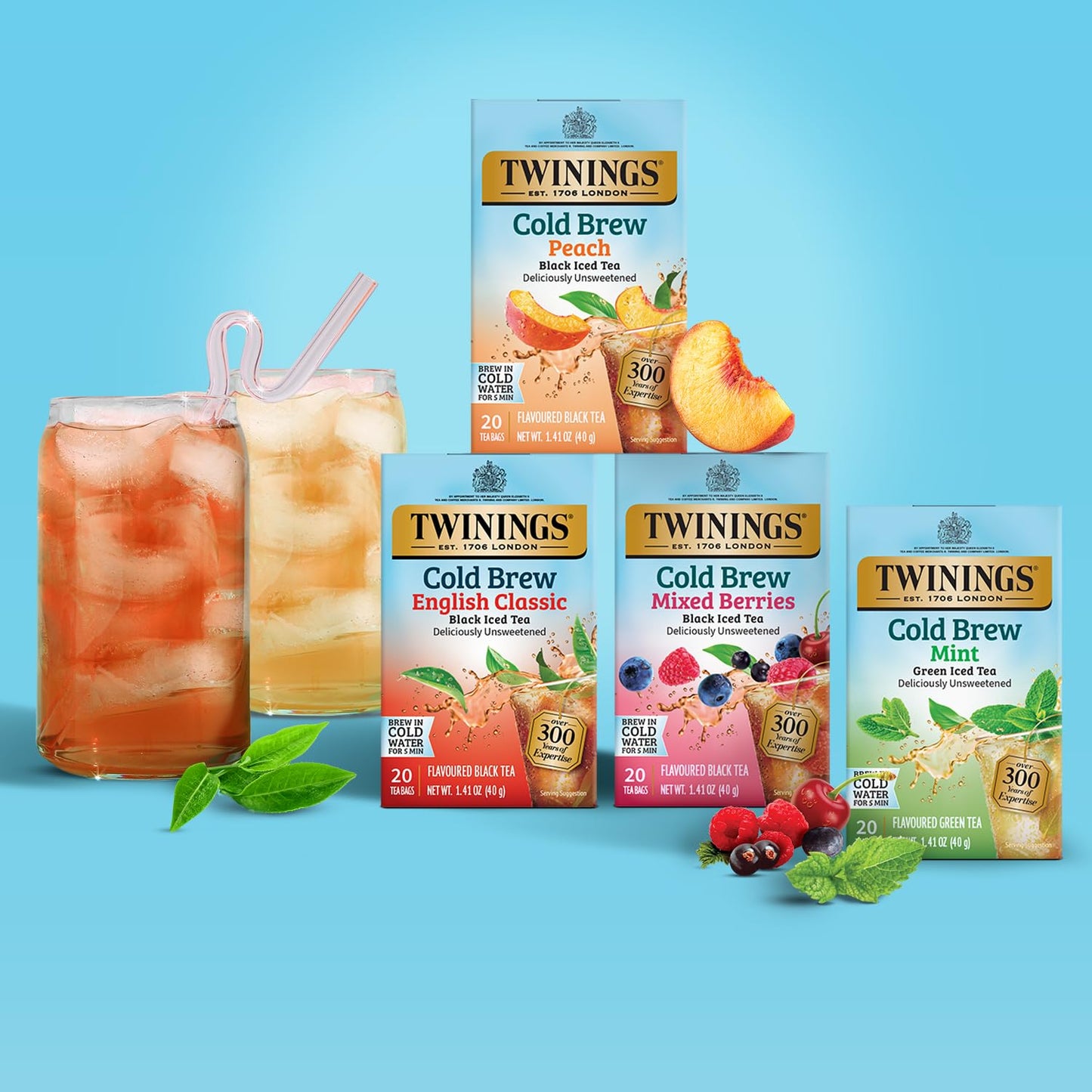 Twinings Strawberry & Raspberry Herbal Iced Tea, 72 Oversized Tea Bags, Makes 18 Pitchers or 144 Servings, Unsweetened, Naturally Caffeine-Free, 72 Count (Pack of 1)