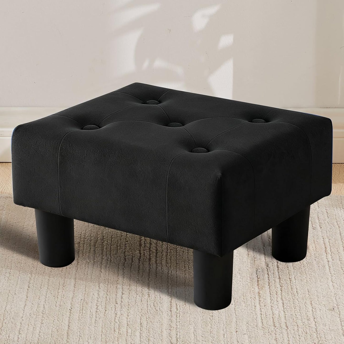 Small Foot Stool Ottoman, Sherpa Footstool Ottoman Foot Rest for Couch, Rectangle Footstools and Ottomans Small for Living Room, Entryway and Bedroom (White)