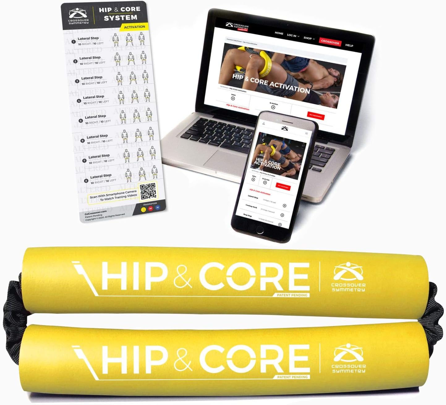 Crossover Symmetry Hip & Core System - Loop Resistance Home Workout Bands to Stretch and Strengthen Legs, Butt, Hips, Thighs and Glutes, Includes Online Exercise & Training Guide
