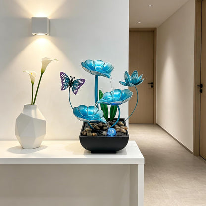 Tabletop Fountain,Indoor Water Fountain,Home Fengshui Décor Zen Relaxation Soothing Sound Machine for Office,Living Room,or Bedroom,Green Lotus,Hummingbird & Pink Flower