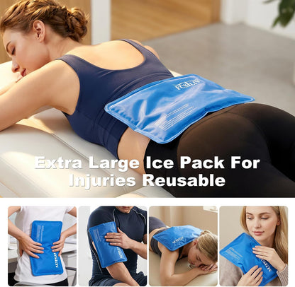 Reusable Ice Packs for Injuries - Flexible Ice Pack for Injuries - Gel Cold Pack Stays Soft When Frozen for Shoulder, Knee, Ankle, Back Pain Relief, Swelling & Bruises - 7.5"x11.5"