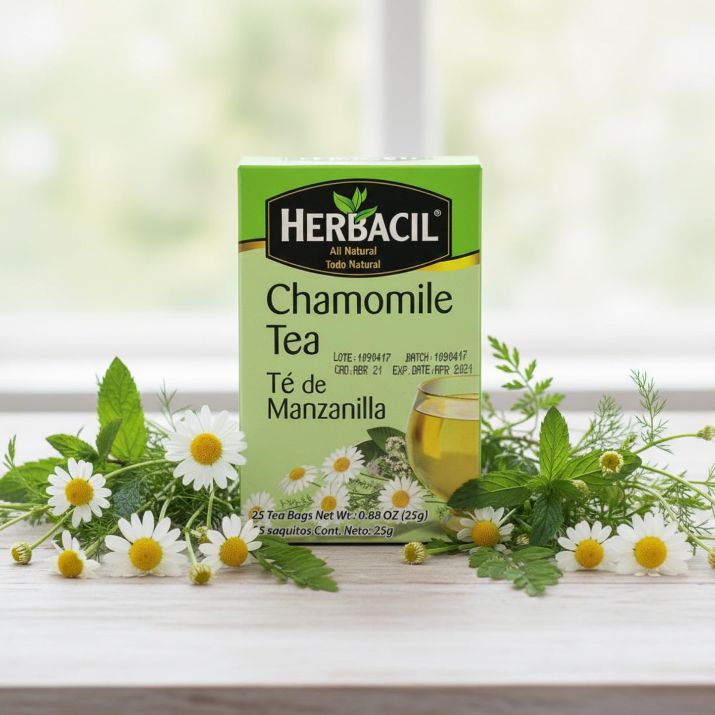 Herbacil Chamomile Tea, Herbal Blend Made with Chamomile Flowers, Caffeine-Free, All Natural, 3-pack of 25 bags per box (75 Tea Bags), 0.88 oz Each