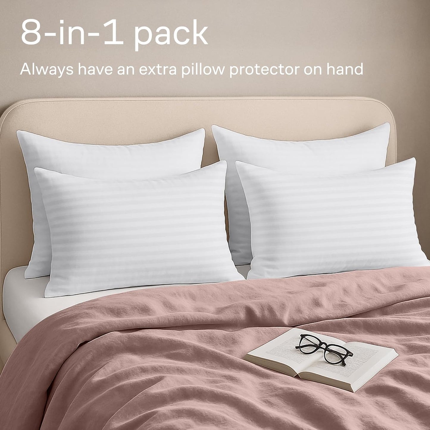 Set of 4 Pillow Protectors with Zipper Standard Size - 100% Resistant to Stains, Dust & Dirt - Washable Covers for Increased Pillow Lifespan