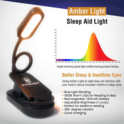 VYANLIGHT Book Light for Reading in Bed, Amber Color Reading Lamp with 360° Rotating Gooseneck, Rechargeable and Dimmable Warm Glow LED Clip-on Light, 1600K Eye Care Portable Light for Readers
