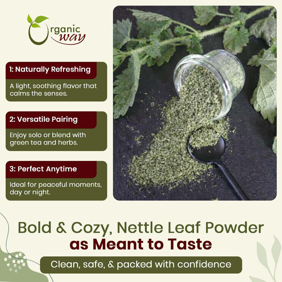 Organic Way Nettle Leaf Powder - Herbal Tea - 100% Raw from Albania (8 Oz)