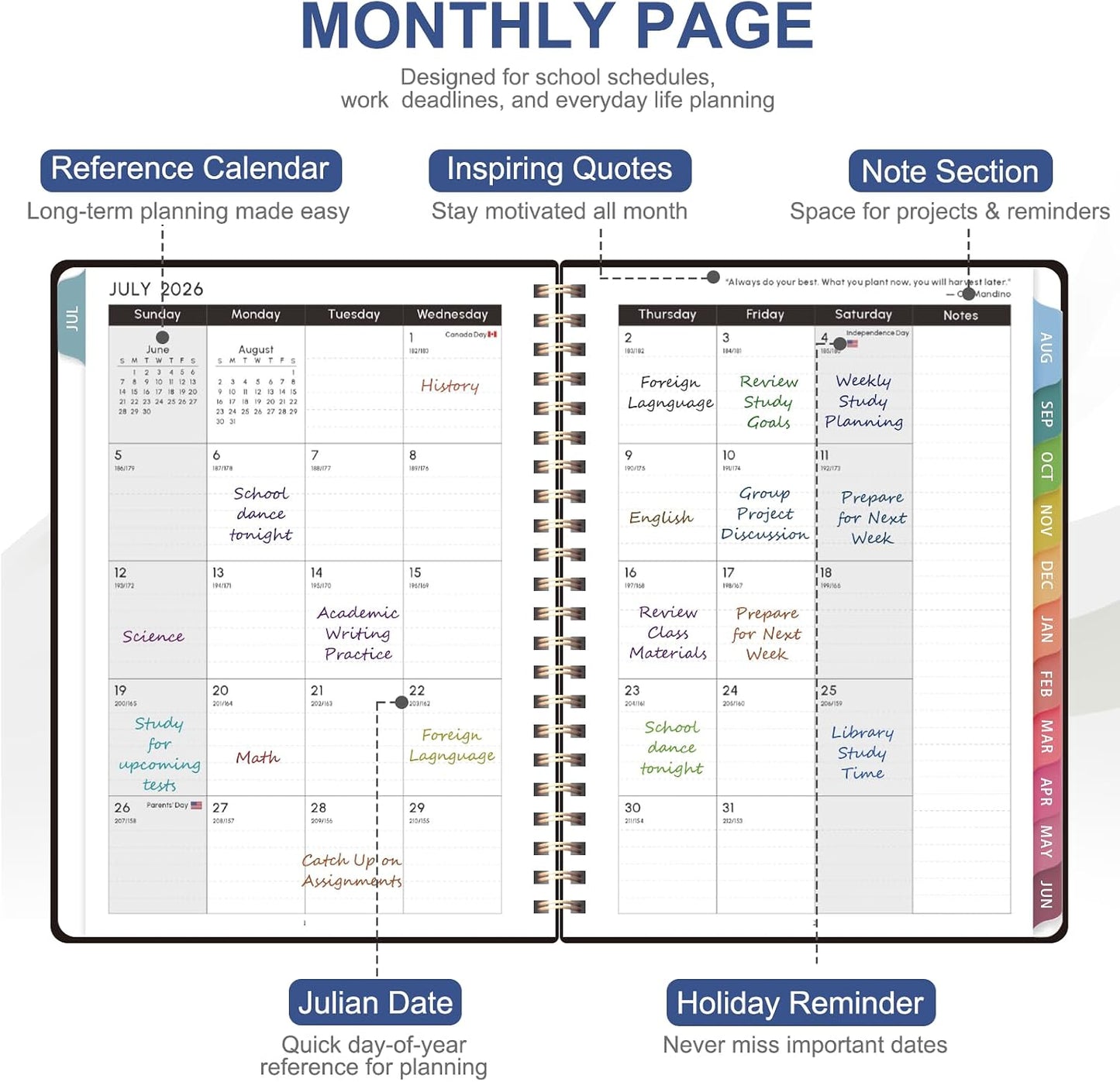 Planner 2026-2027, Weekly and Monthly Calendar Planner, JUL 2026 - JUN 2027 | Academic Year, Daily Agenda Book, A5(6.3'' x 8.5''), Sprial Bound, Inner Pocket, Office School Use