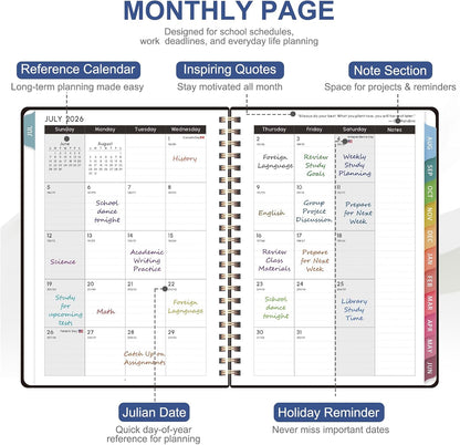 Planner 2026-2027, Weekly and Monthly Calendar Planner, JUL 2026 - JUN 2027 | A5(6.3'' x 8.5''), Hardcover, Agenda Book, Sprial Bound, Inner Pocket, Office and School Use