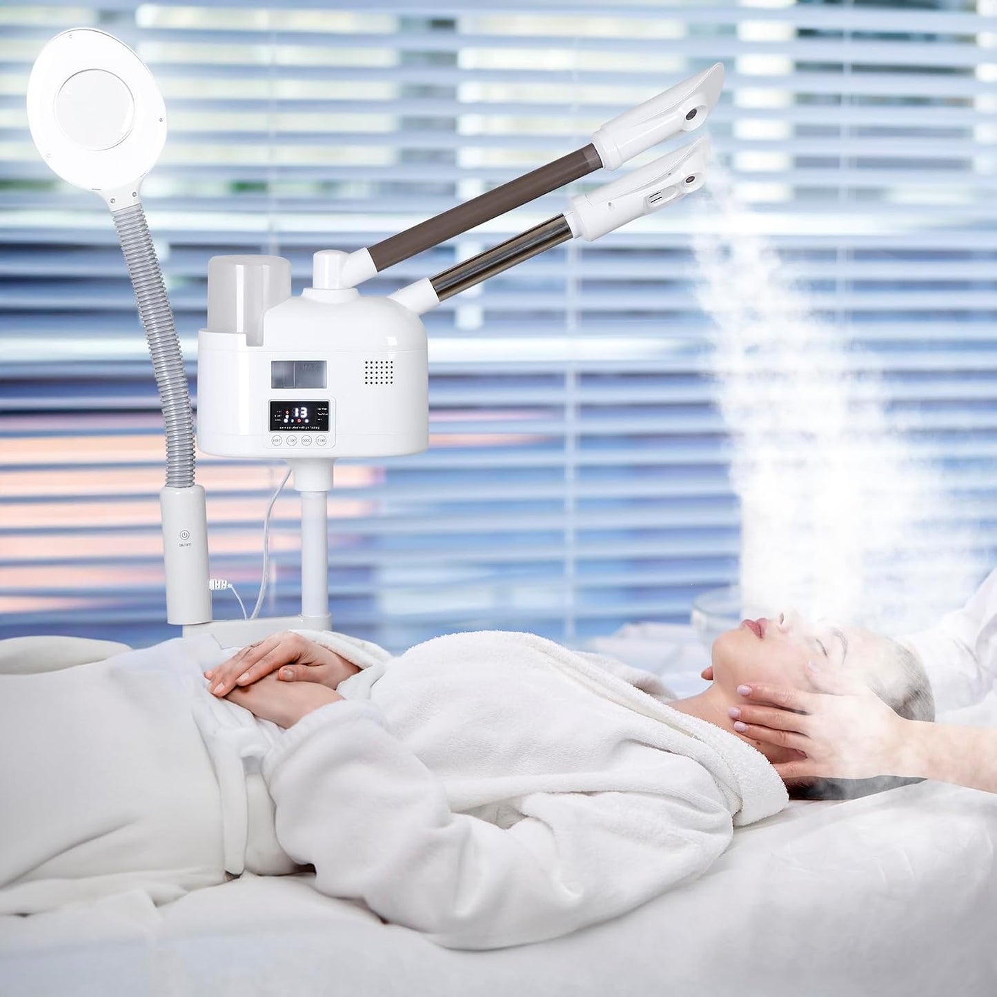 Nova Microdermabrasion Professional 2 in 1 Facial Steamer for Face Deep Cleaning Ozone Face Steamer with 5X Magnifying Lamp Hot Mist Function for Salon Spa Home Beauty Equipment