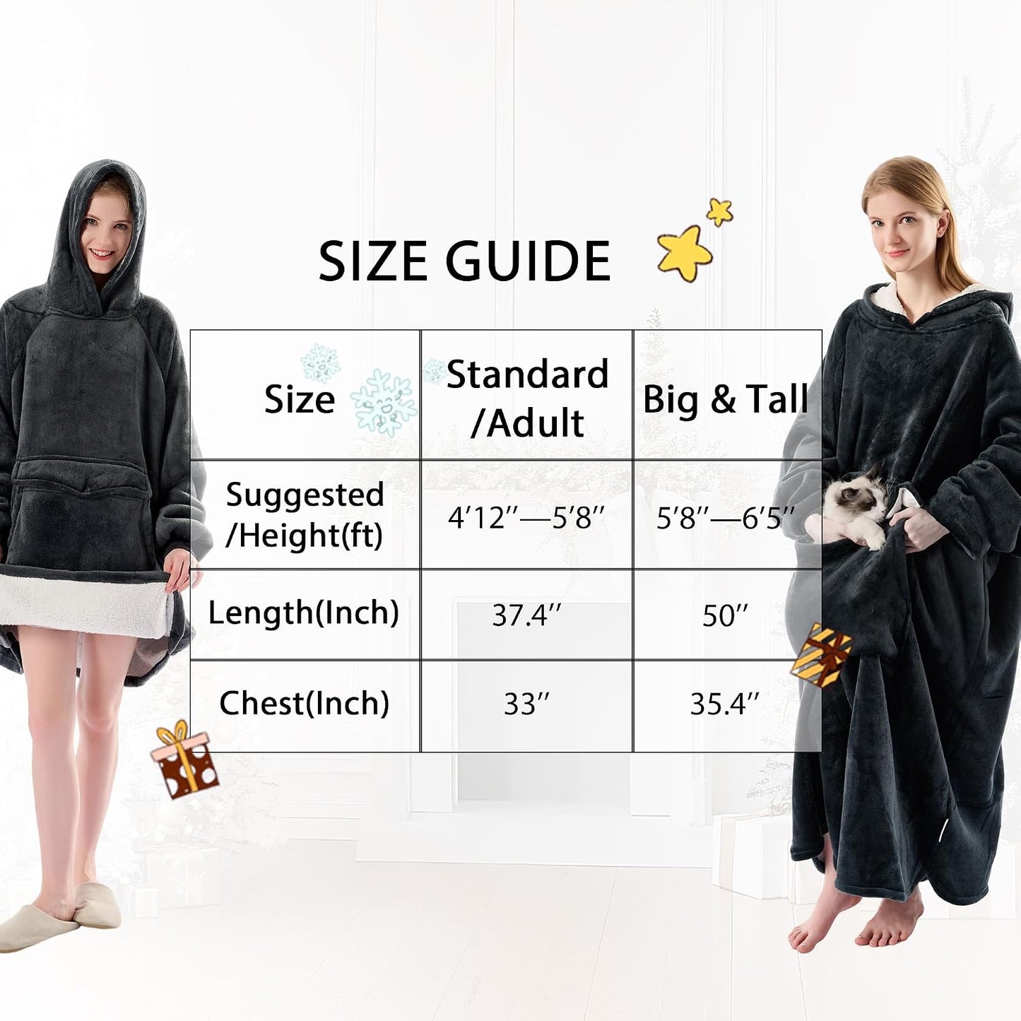 Krifey Wearable Blanket Hoodie, Oversized Sherpa Hooded Blanket for Adults | Soft sherpa fleece with sleeves and pocket; oversized fit for lounging, WFH, camping, Christmas and white elephant gifts.