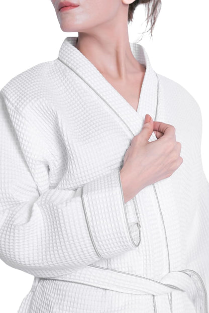 Looperry Unisex White Waffle Bathrobe (1 Piece) Luxurious & Lightweight Shower Robe in Organic Cotton Poly Blend