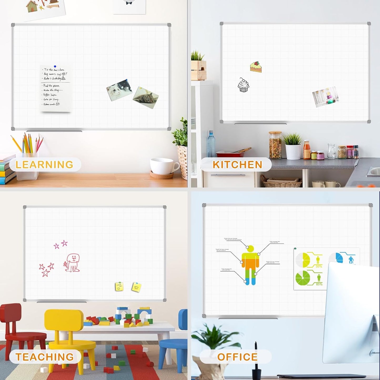 JILoffice Magnetic Dry Erase Calendar Whiteboard, 4 Month White Board Planner 36 X 24 Inch, Black Aluminum Frame Wall Mounted Board for Office Home and School