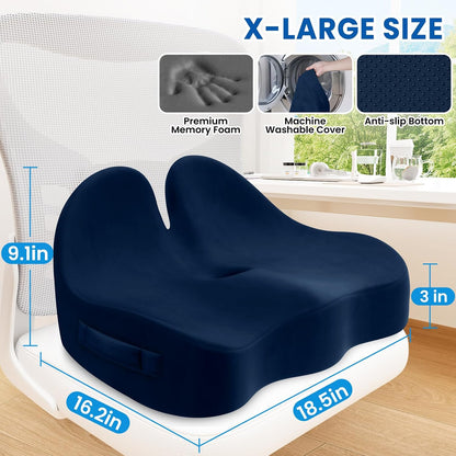 Seat Cushion, Chair Cushions for Office Chairs/Desk Seats/Wheelchair - Hip&Sciatica&Tailbone Pain Relief Memory Foam Office Chair Cushion for Long Sitting Office Workers, Black