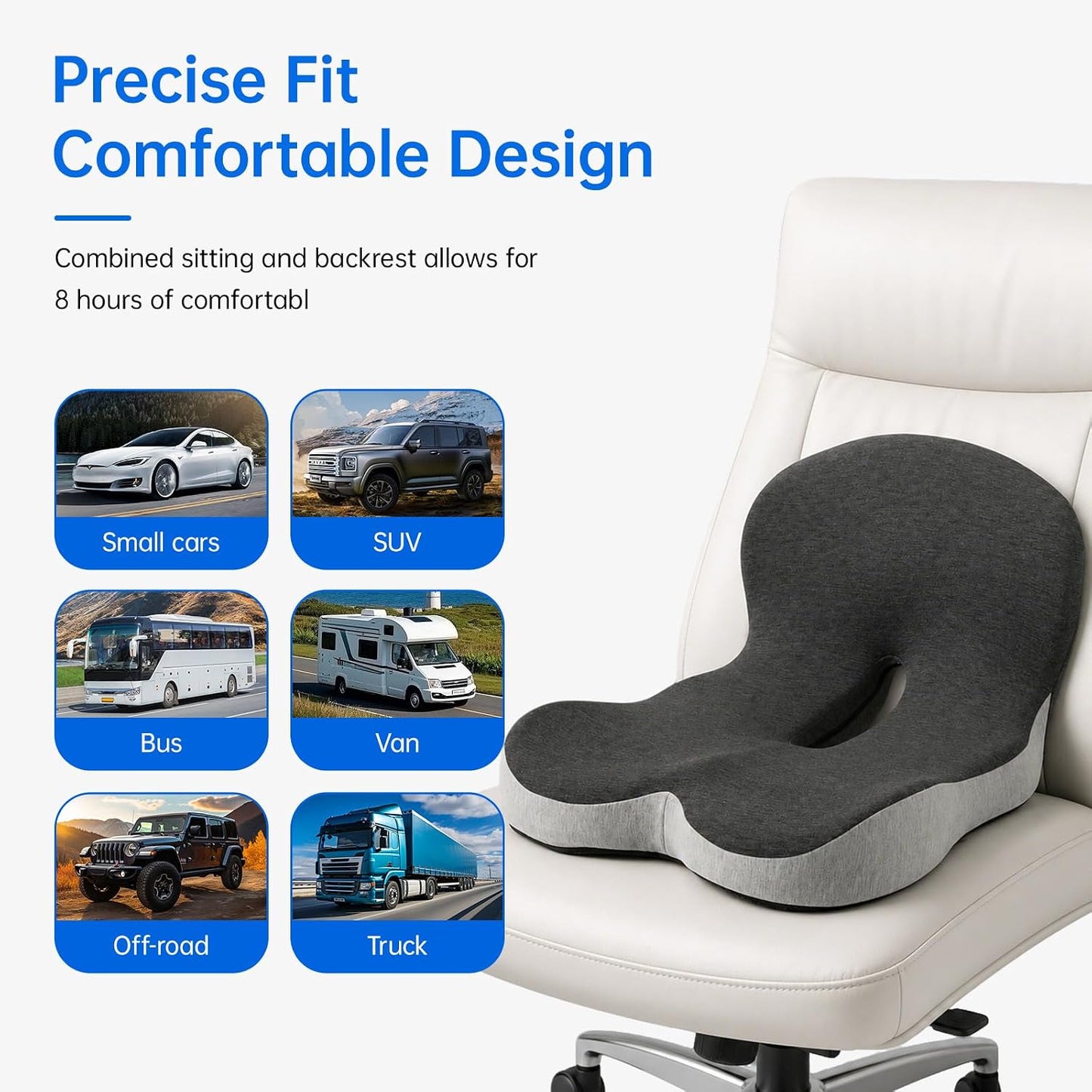 Memory Foam Seat Cushion with Lumbar Back Support, L-Shaped Ergonomic Chair Cushion for Office Chair, Car, Wheelchair, Gaming Seat, Non-Slip Washable Cover, Coccyx Support Pillow