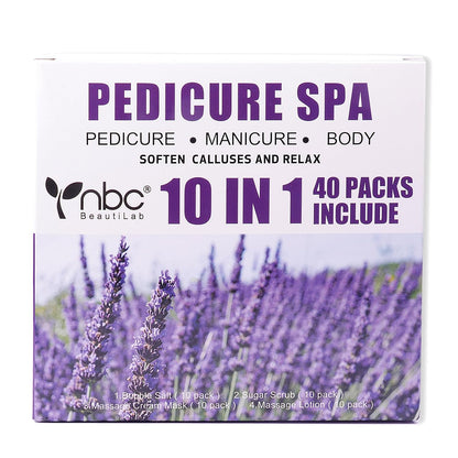 Pedicure Kit Foot Soak Set: Bubble Salt, Sugar Scrub, Massage Mask, Massage Lotion in a Box, 4 Step Foot Spa Kit for Dry Feet, Softens Calluses, Tired Feet（3 Set Lavender) - Colors A