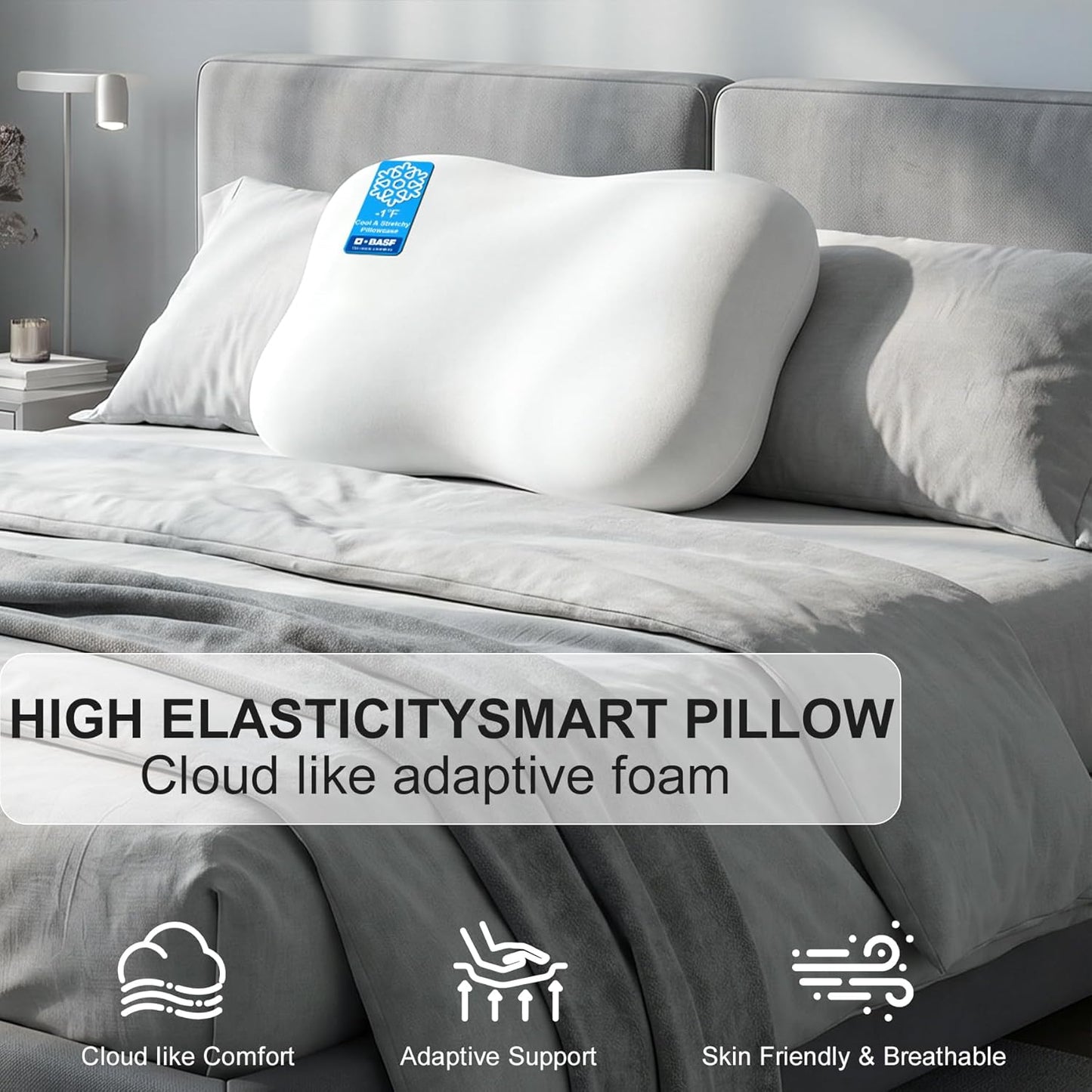 doudou Cervical Pillow for Side Sleepers - Neck Pain Relief Pillow with 3-5 Second Slow Rebound Memory Foam, 360° Ergonomic Support & Cooling Odor-Resistant Pillowcase for Home, Bed, Dorm Use