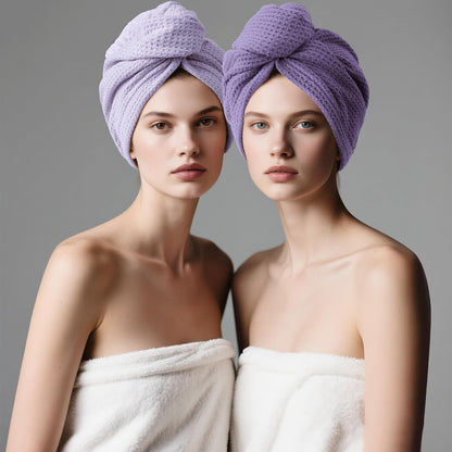ROLSHOL 2 Pack Microfiber Hair Towel Wrap for Women, 32" x 11" Waffle Weave Hair Plopping Towel for Curly, Long & Thick Hair, Anti-Frizz Hair Turbans for Wet Hair (Pink, Grey)