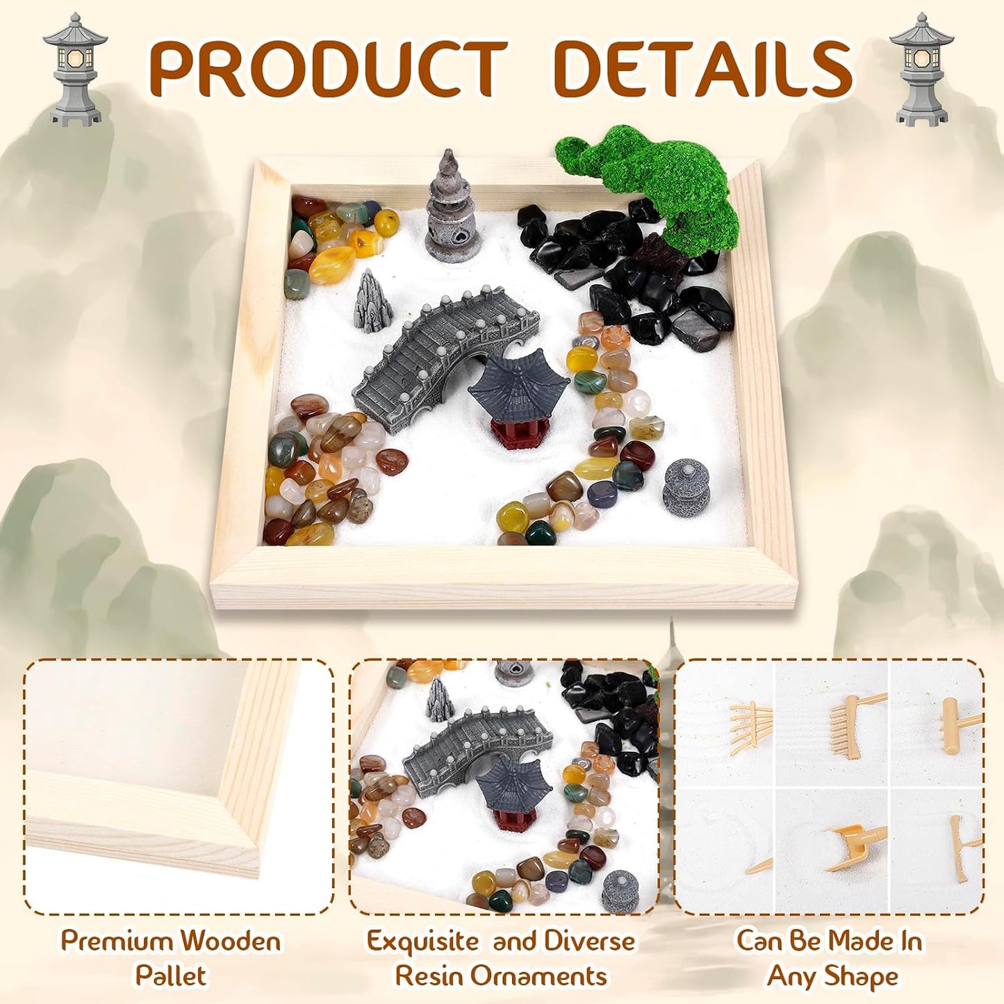 Angirlish 43PCS Zen Garden Kit for Desk, Mini Sandbox Set Gifts Included Wooden Tray Sand Tools Mini Resin Ducks and Accessories, Sand Tray Therapy for Meditation Room Office Home(Duck)