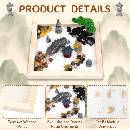 Angirlish 43PCS Zen Garden Kit for Desk, Mini Sandbox Set Gifts Included Wooden Tray Sand Tools Mini Resin Ducks and Accessories, Sand Tray Therapy for Meditation Room Office Home(Duck)
