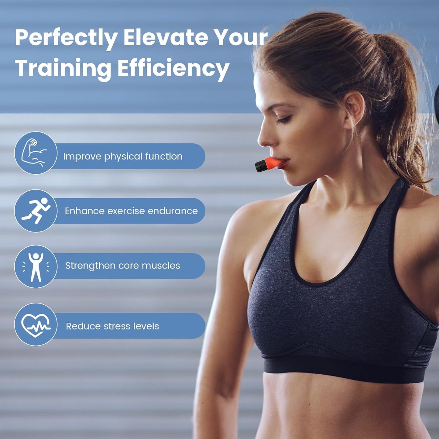 Inhale Intake Breathing Trainer | Lung Trainer for Respiratory Strength – Adjustable Resistance Breathing Trainer with High-Grade Silicone Raven Black+Tomato