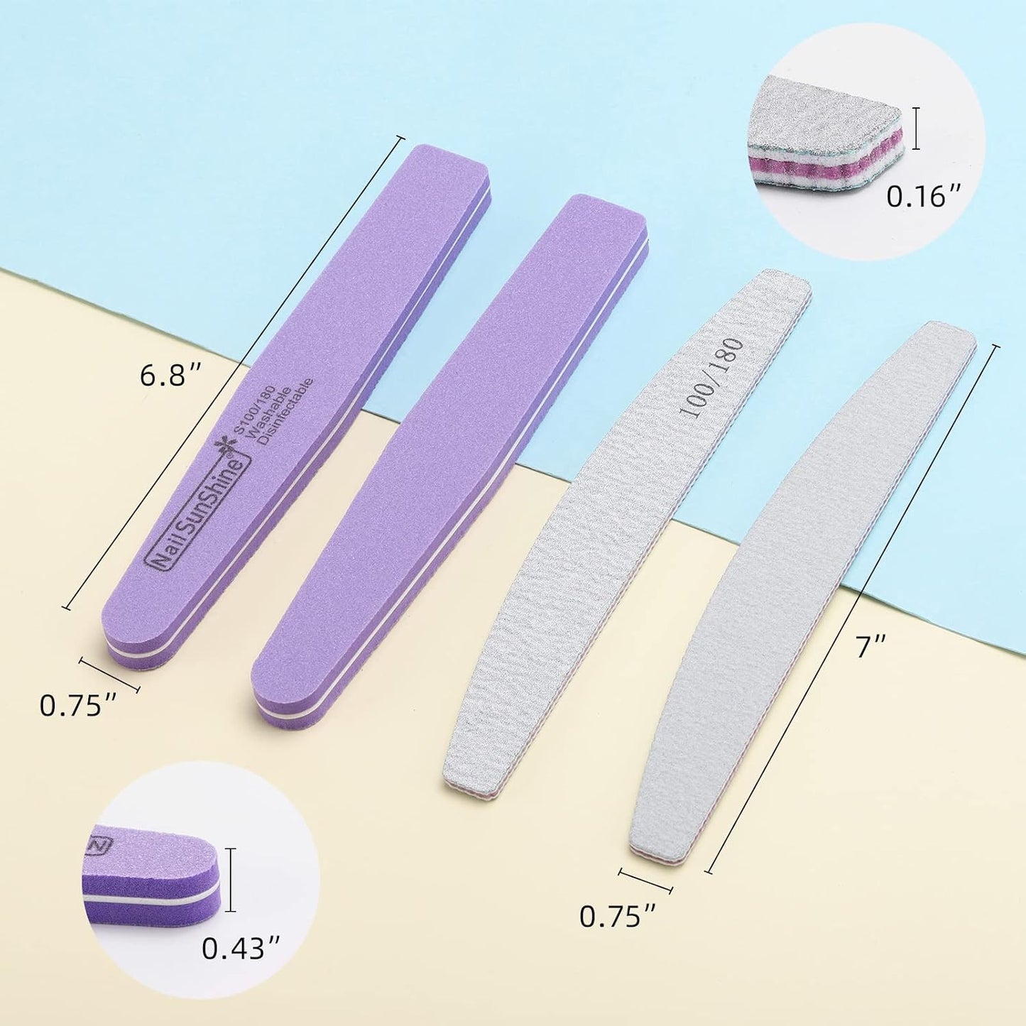 35 Count 100/180 Grit Nail Files and Buffers Kit, Reusable Sanding Buffing Blocks Sponge File Double Sides Emery Boards