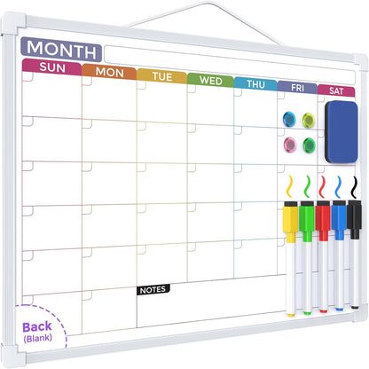 MaxGear Weekly Calendar Dry Erase Board, 16" x 12" Double-Sided Whiteboard | Double-Sided Design, Portable Weekly Planner, Magnetic Surface, 5 Markers & 4 Magnets, Hanging for Drawing, Memo, to Do List