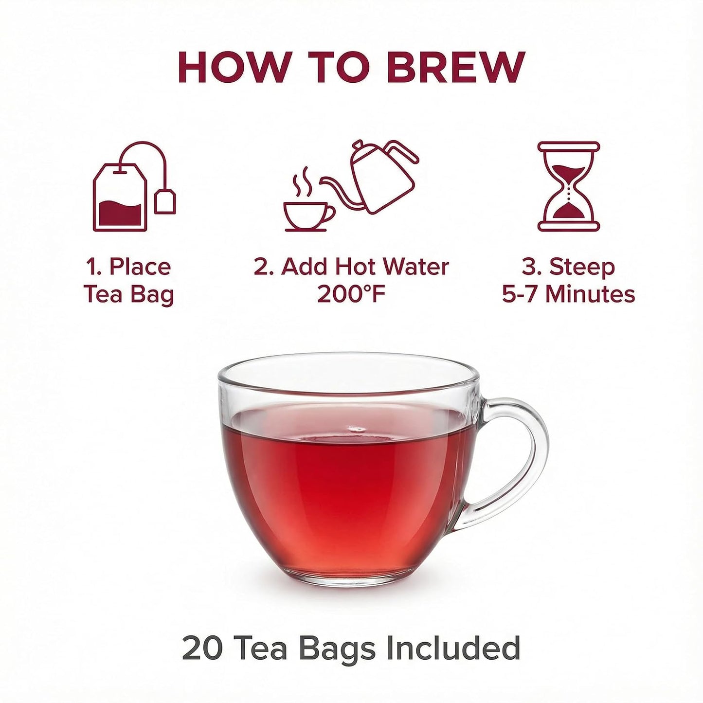 Hibiscus Tea Organic, Hibiscus Tea Loose Leaf Tea Bags, Rich In Anthocyanins & Vitamin C, Naturally Caffeine-Free, Tart & Refreshing Flavor, 20 Tea Bags