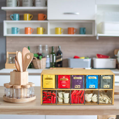 TIMIEEYA Tea Bag Organizer - Bamboo Tea Storage With Drawer 3 Layer, Organizer for Tea Bags Natural Wood & Acrylic for Countertop Office Kitchen Cabinet Pantry