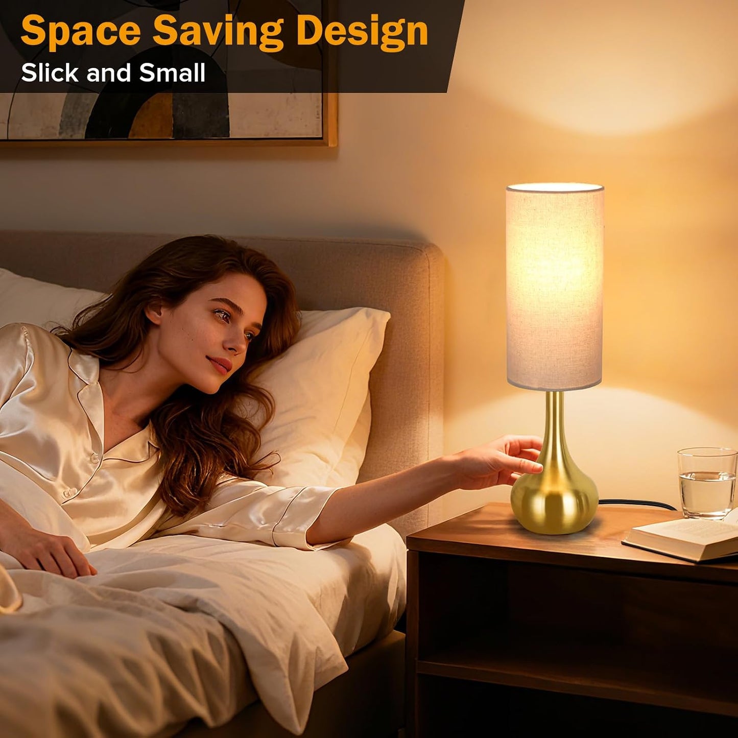 Touch Bedside Lamp for Nightstand,3-Way Dimmable,Space Saving & No Assembly Required, Upgraded Small Droplet Vintage Black Table Lamp for Bedroom, Living Room (2700K LED Bulb Included)