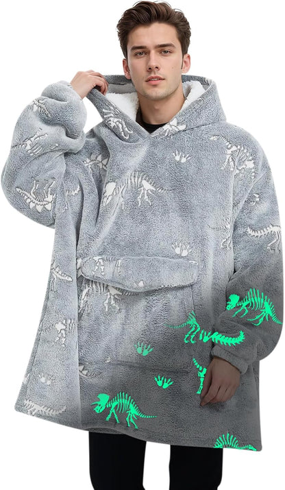 Mewkou Wearable Blanket Hoodie for Adult,Oversized Sherpa Fleece Blanket Hoodie for Women Men,Grey